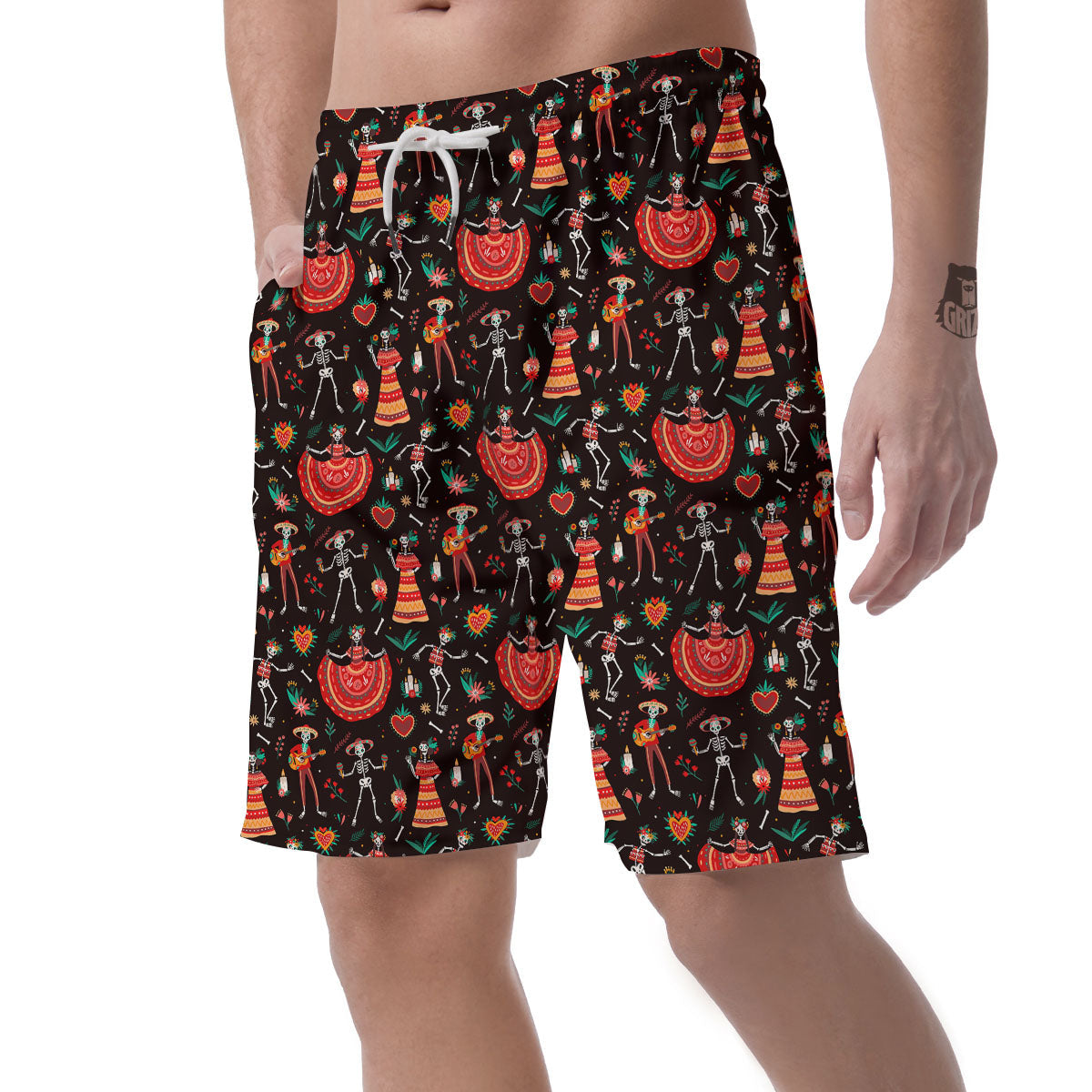 Mariachi Skeletons Day Of The Dead Print Pattern Men's Shorts-grizzshop