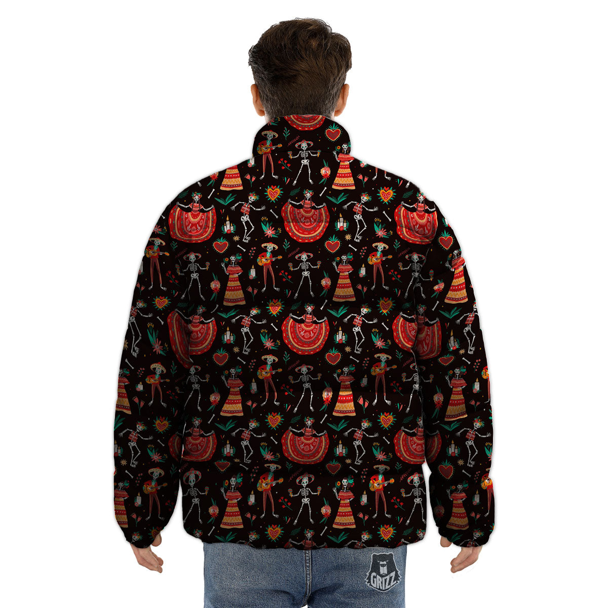 Mariachi Skeletons Day Of The Dead Print Pattern Puffer Jacket-grizzshop