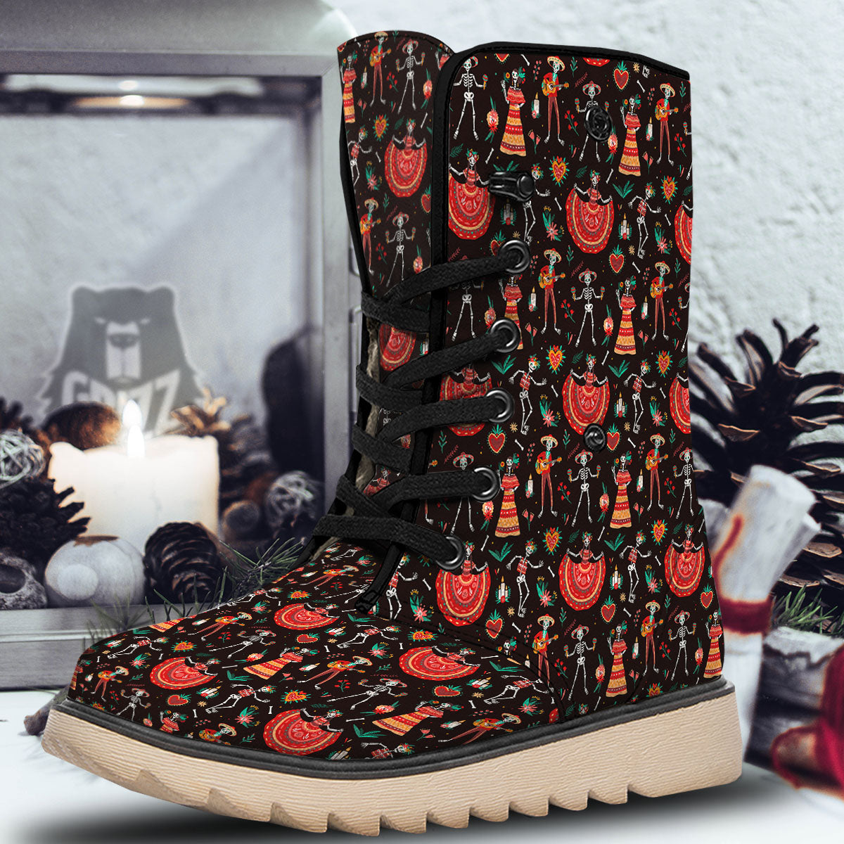 Mariachi Skeletons Day Of The Dead Print Pattern Snow Boots-grizzshop
