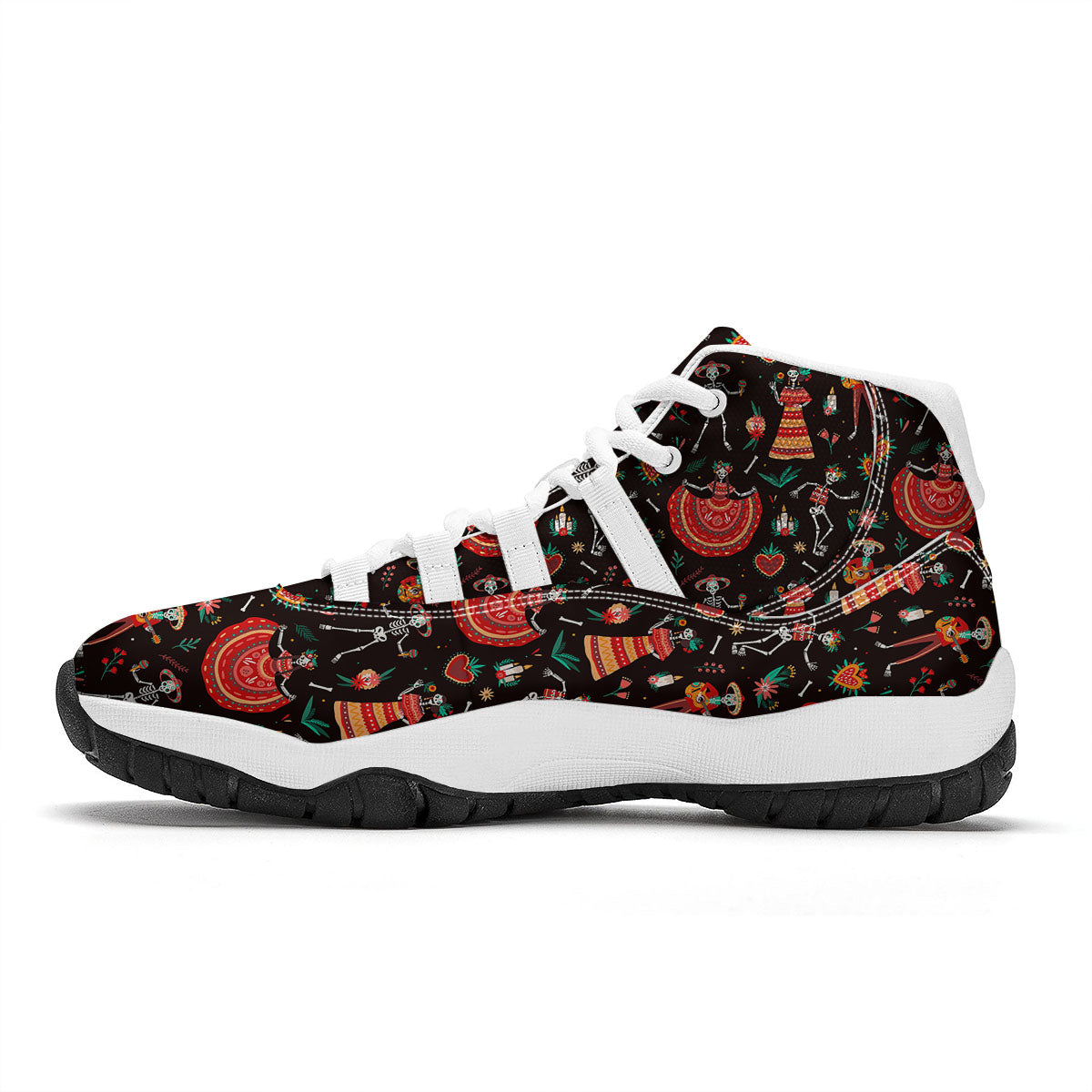 Mariachi Skeletons Day Of The Dead Print Pattern White Bball Shoes-grizzshop