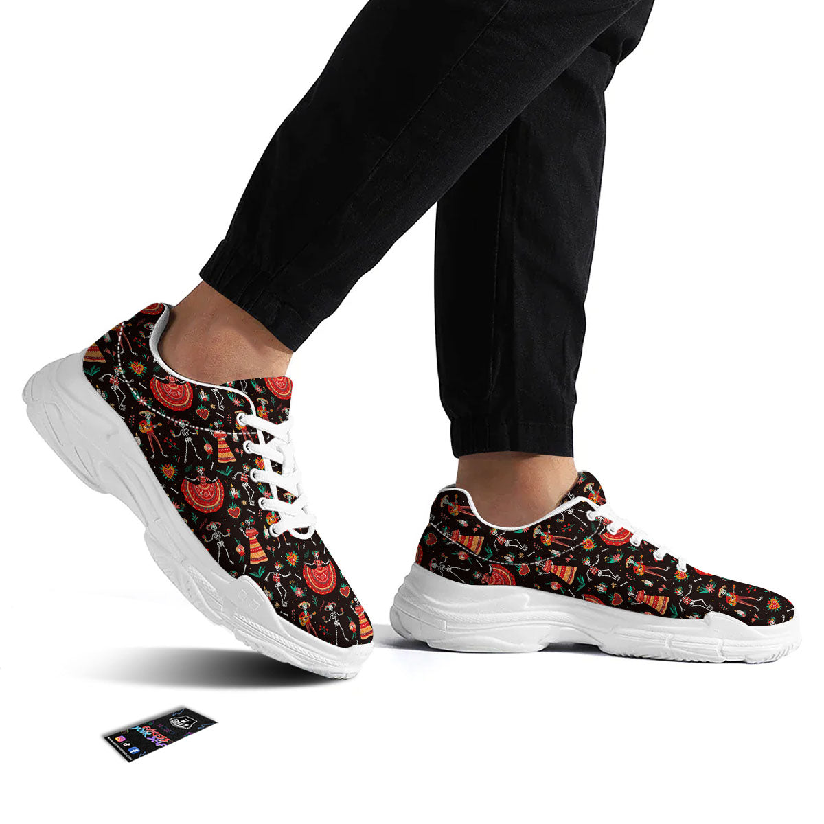 Mariachi Skeletons Day Of The Dead Print Pattern White Chunky Shoes-grizzshop