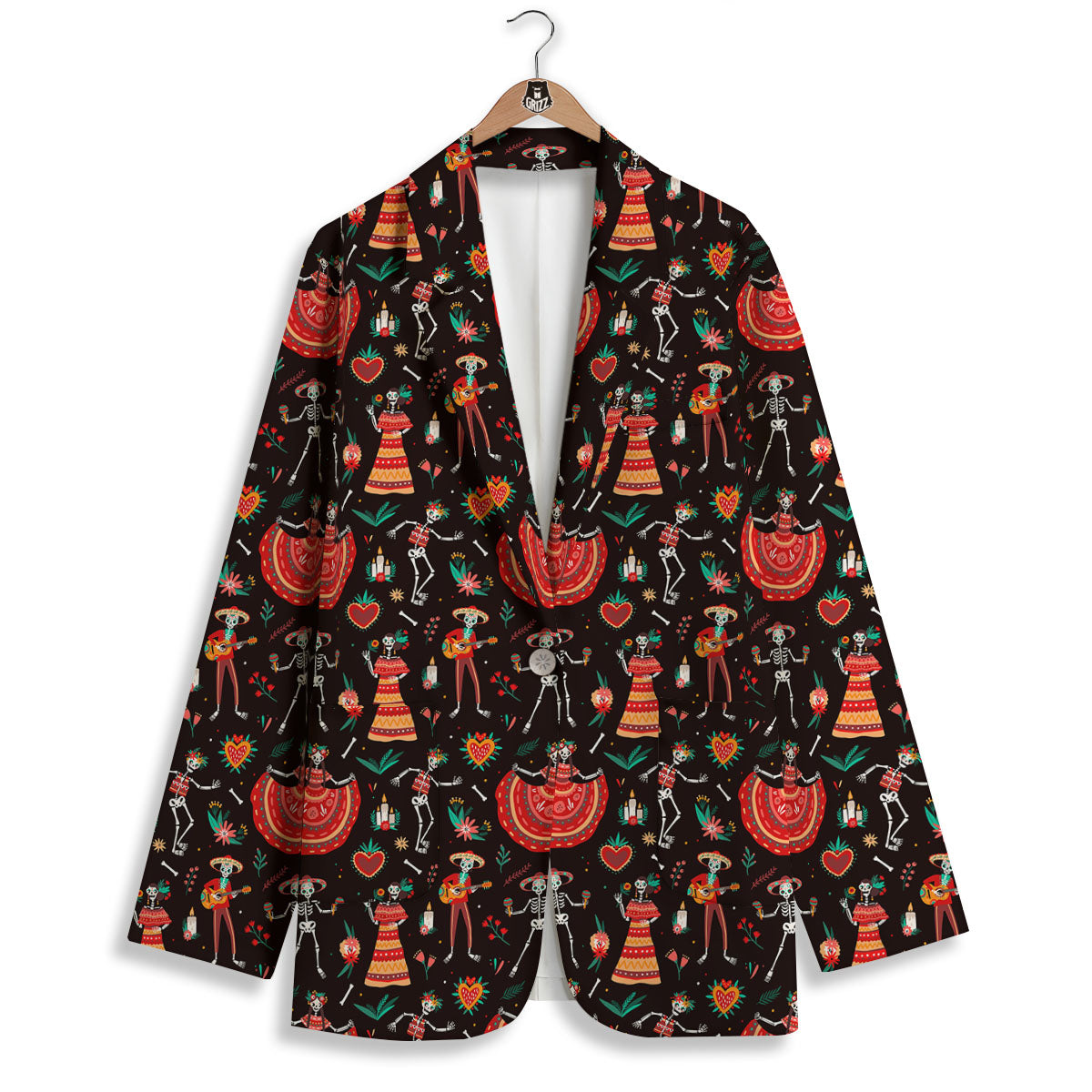Mariachi Skeletons Day Of The Dead Print Pattern Women's Blazer-grizzshop