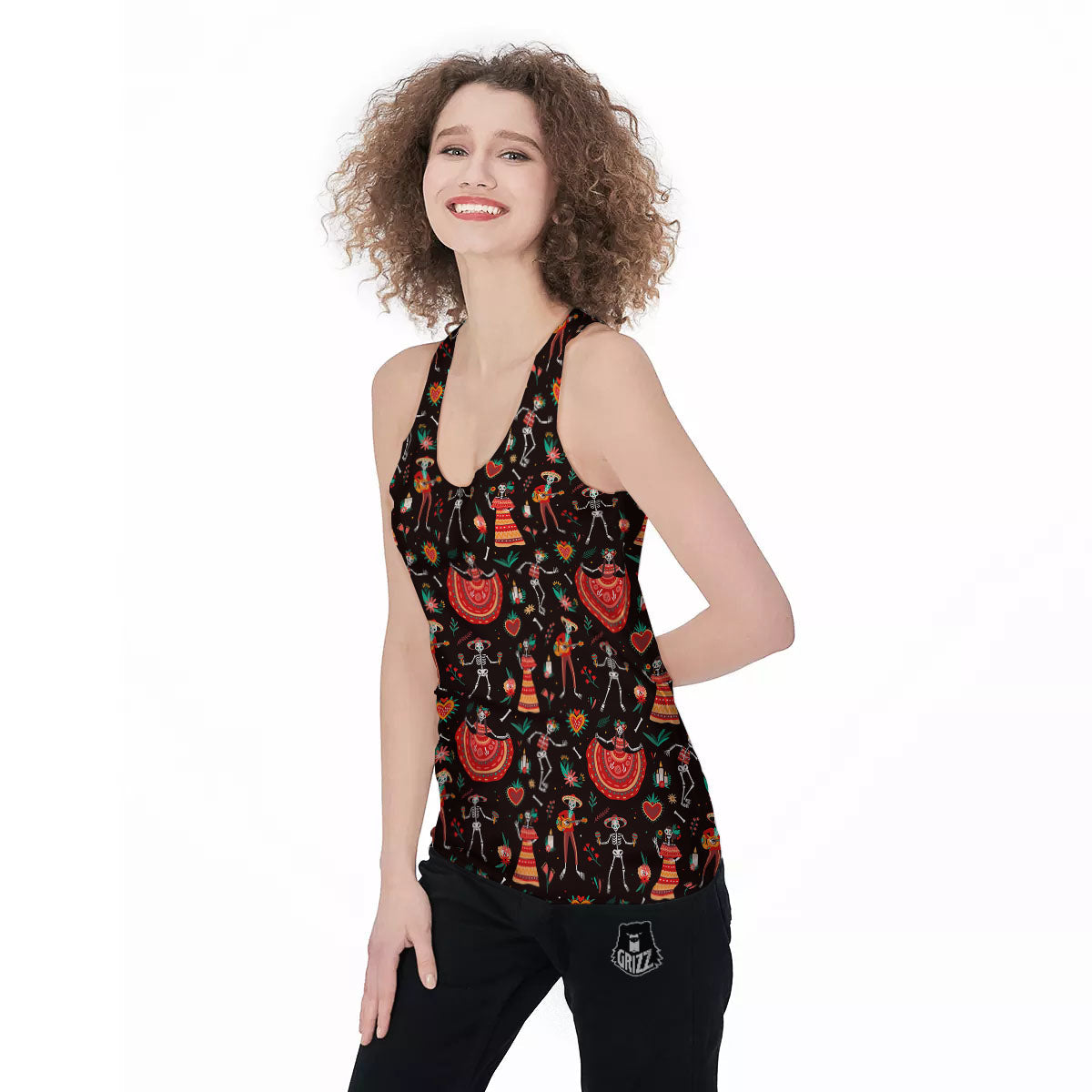 Mariachi Skeletons Day Of The Dead Print Pattern Women's Racerback Tank Top-grizzshop