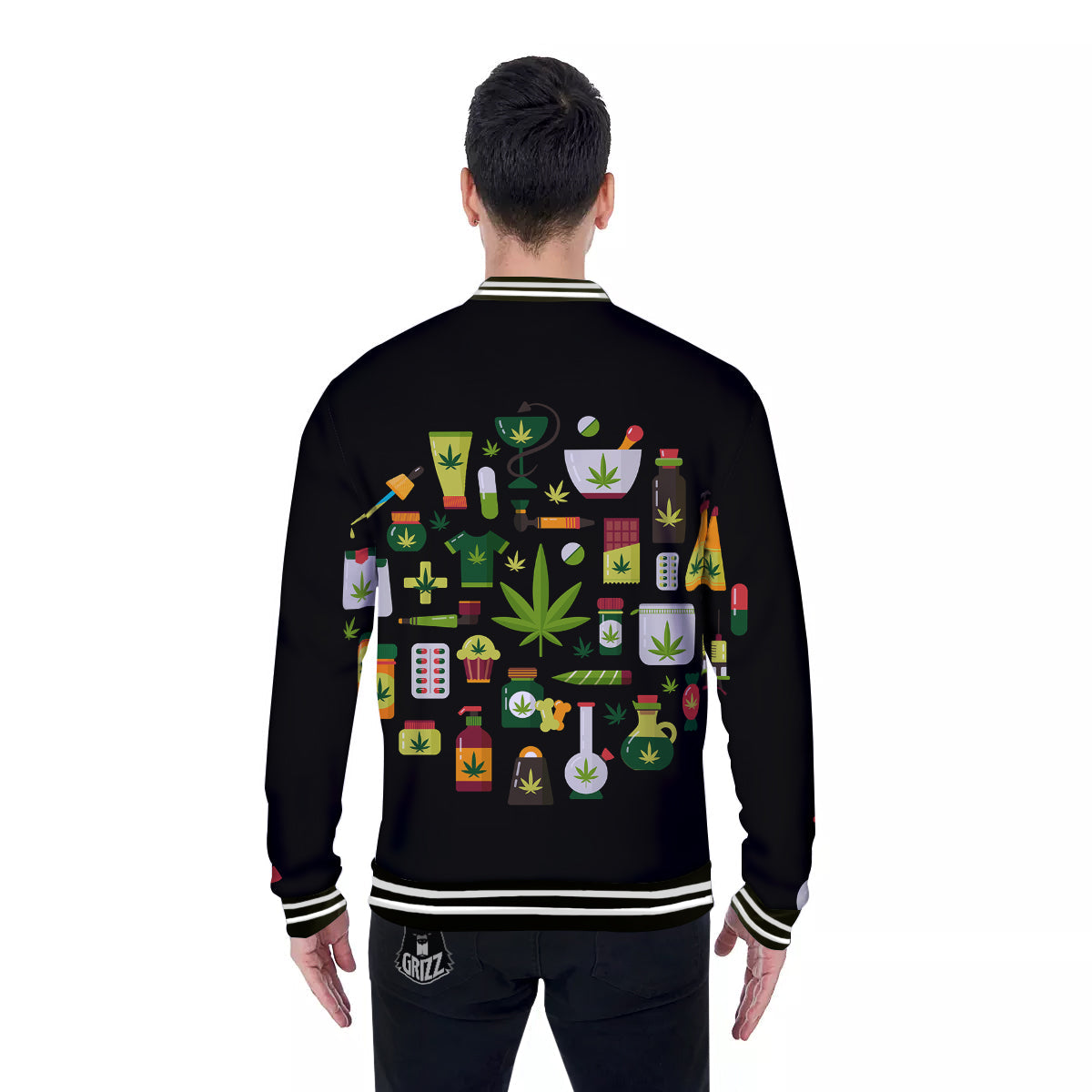 Marijuana And Cannabis Print Baseball Jacket-grizzshop