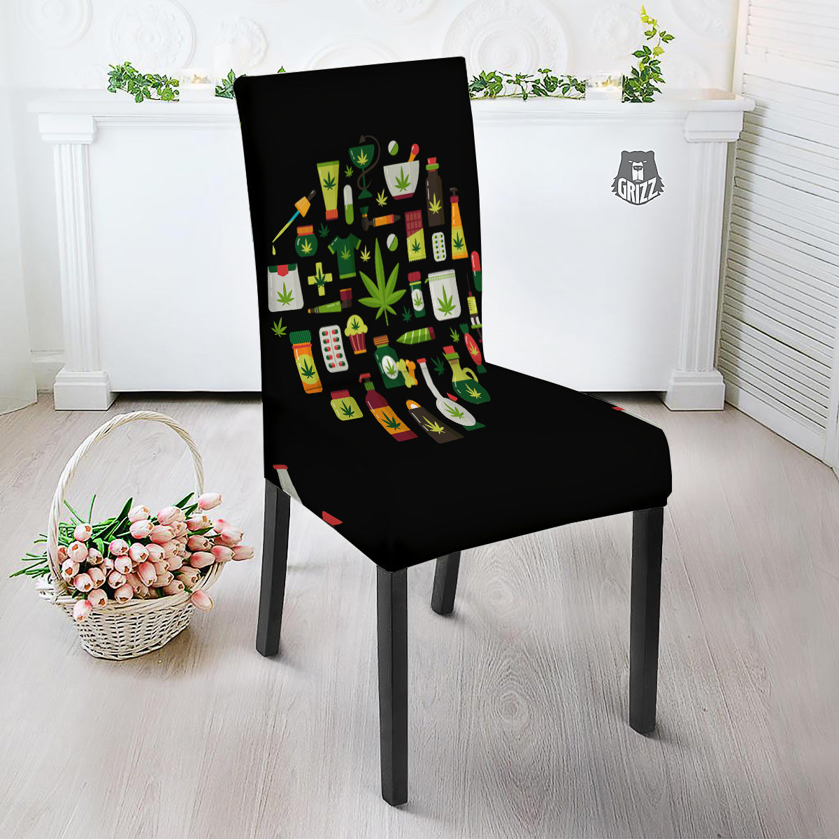 Marijuana And Cannabis Print Dining Chair Slipcover-grizzshop