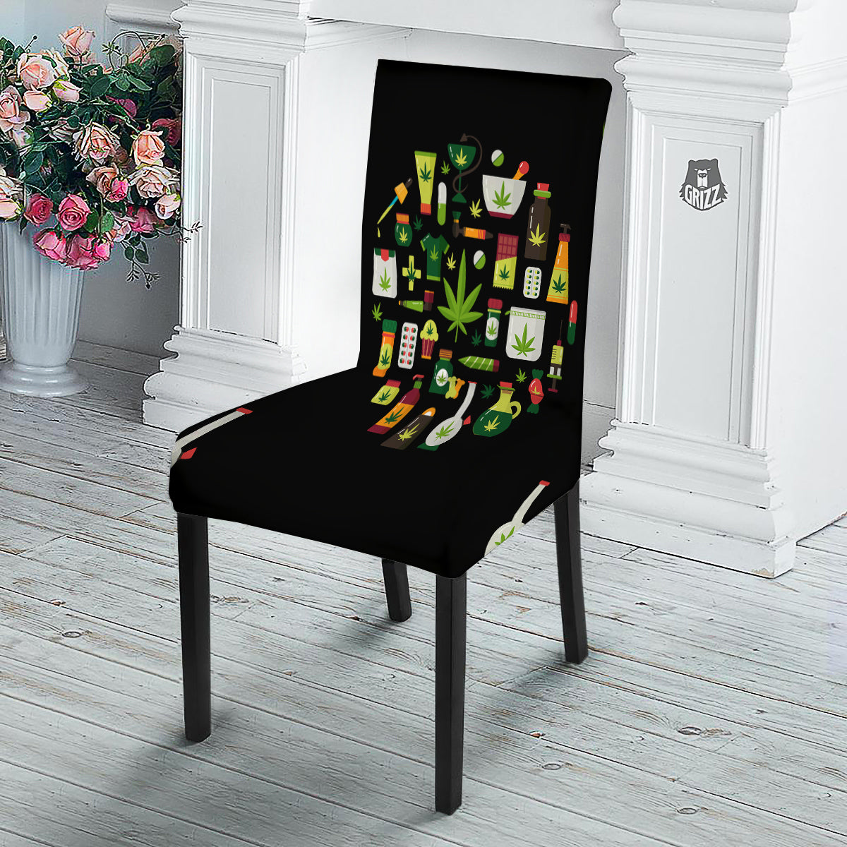 Marijuana And Cannabis Print Dining Chair Slipcover-grizzshop