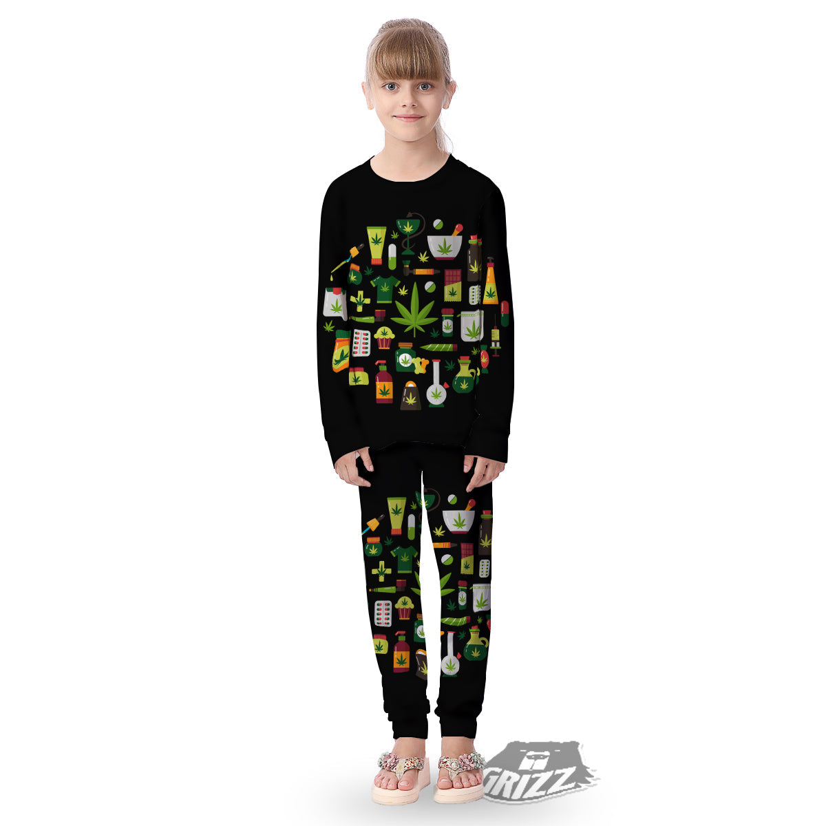 Marijuana And Cannabis Print Kid's Pajamas-grizzshop