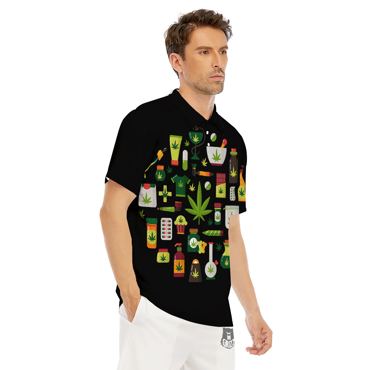 Marijuana And Cannabis Print Men's Golf Shirts-grizzshop