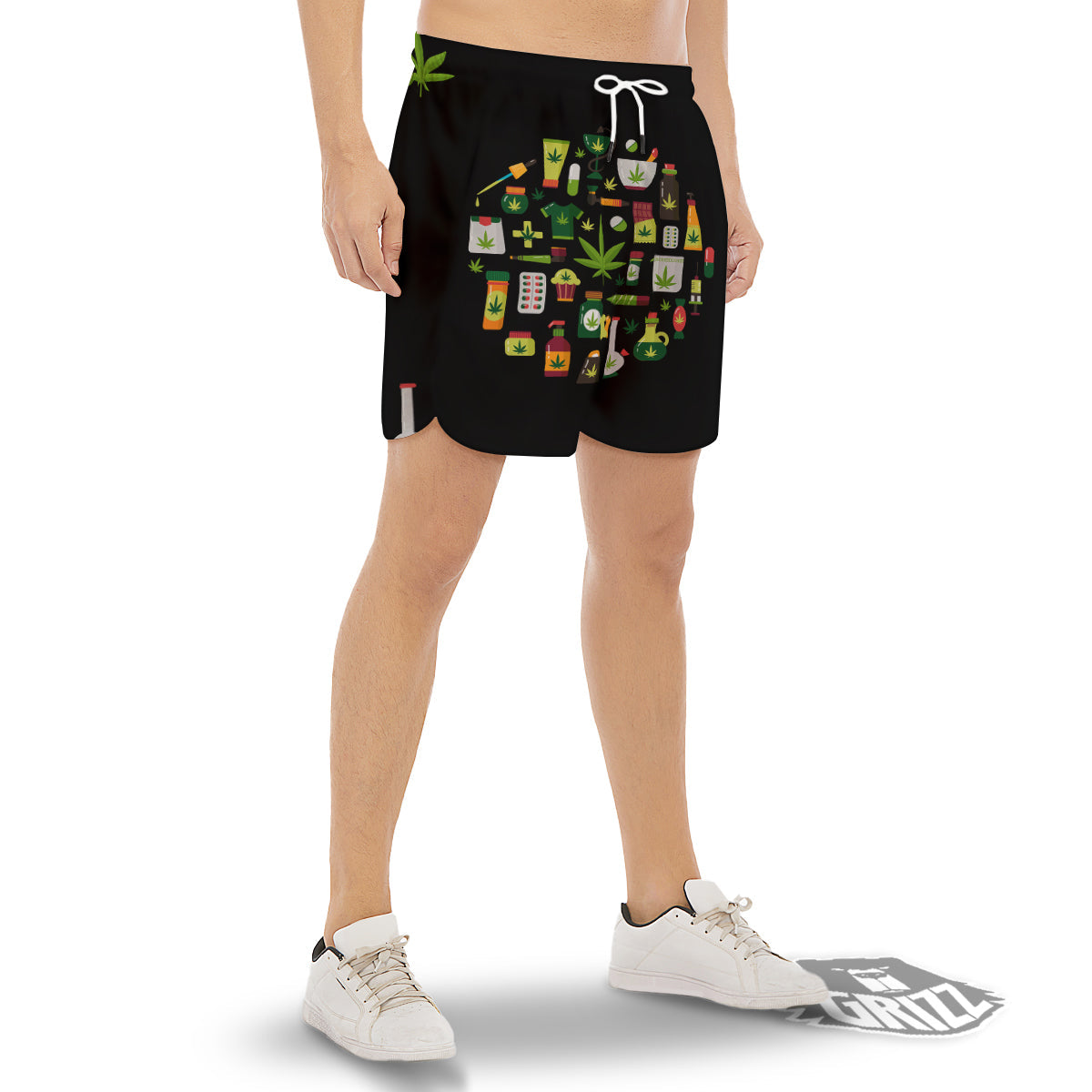 Marijuana And Cannabis Print Men's Gym Shorts-grizzshop