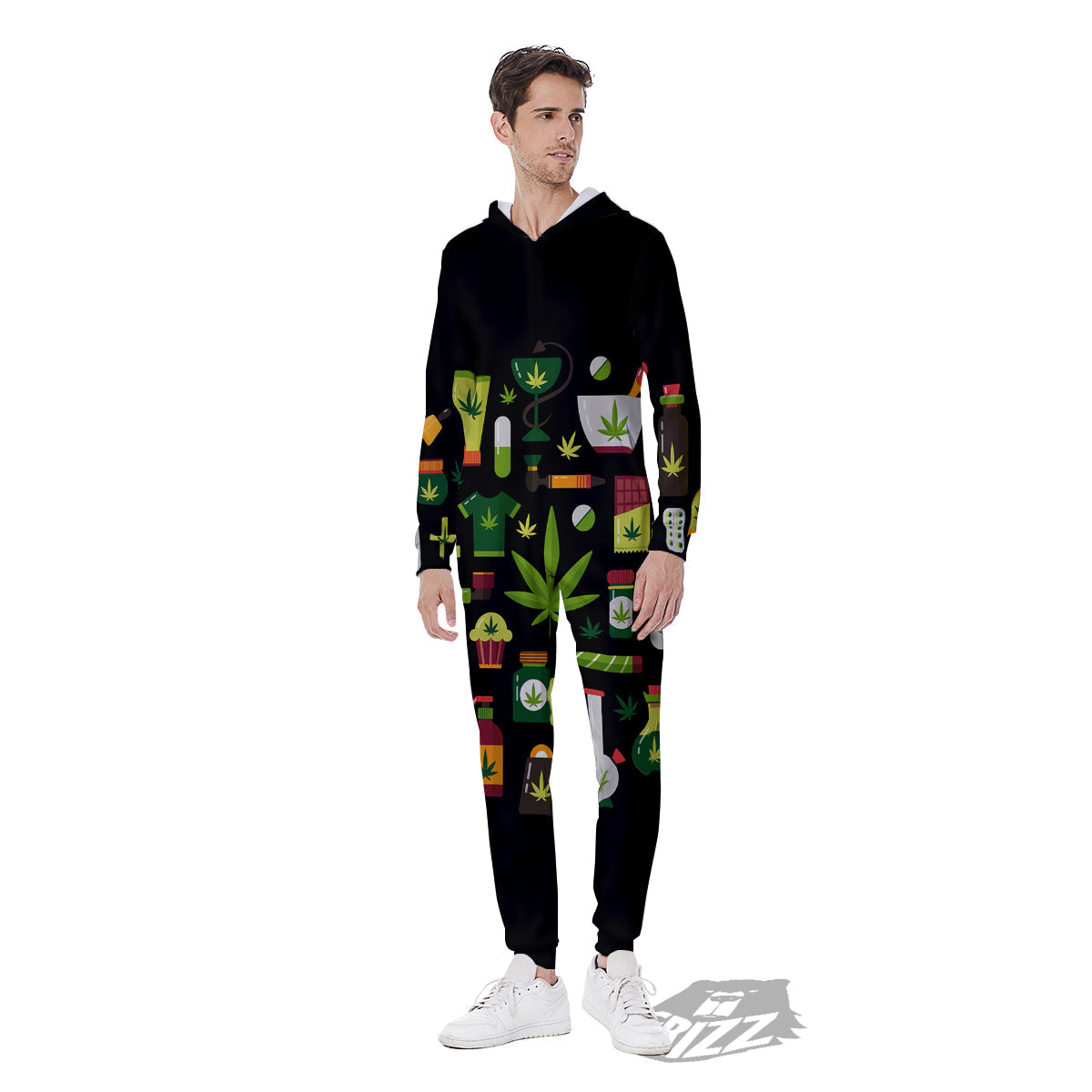 Marijuana And Cannabis Print Men's Jumpsuit-grizzshop