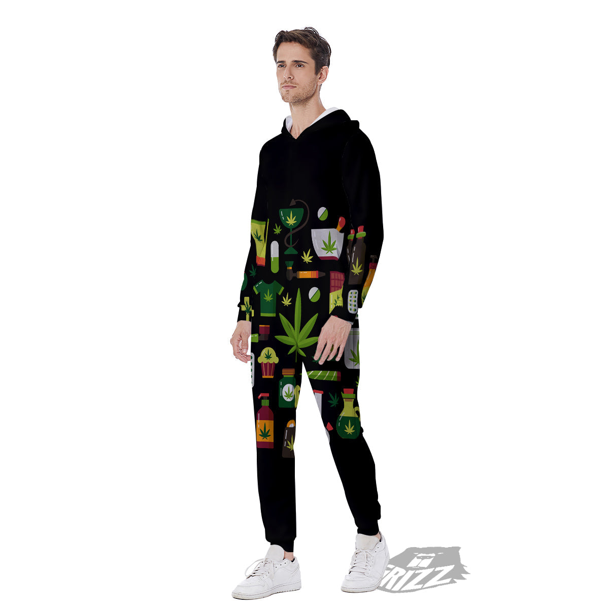 Marijuana And Cannabis Print Men's Jumpsuit-grizzshop