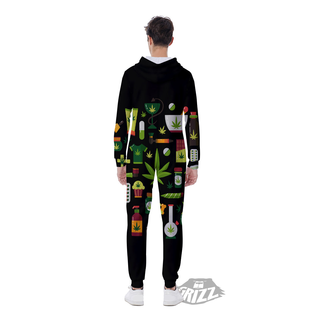 Marijuana And Cannabis Print Men's Jumpsuit-grizzshop