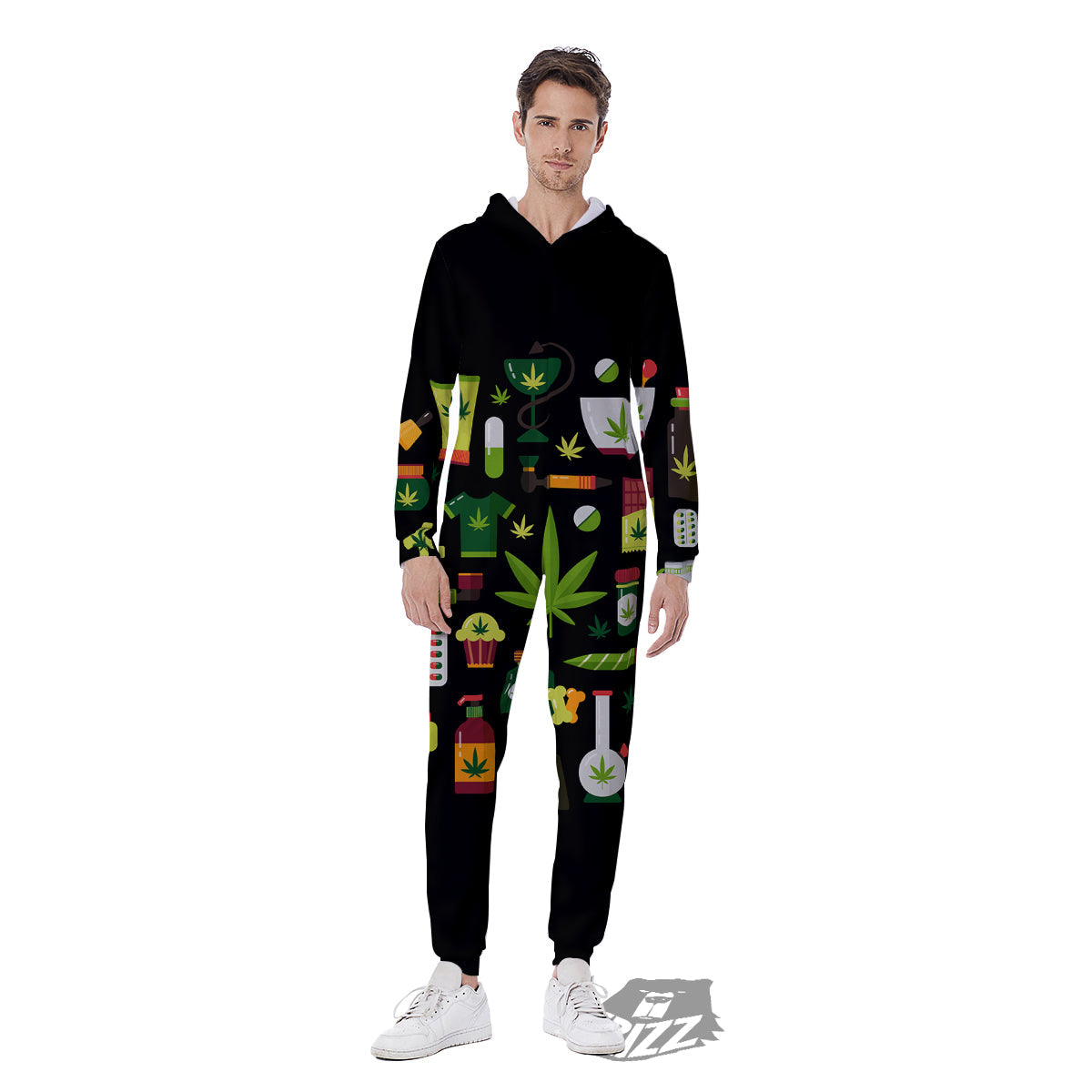 Marijuana And Cannabis Print Men's Jumpsuit-grizzshop