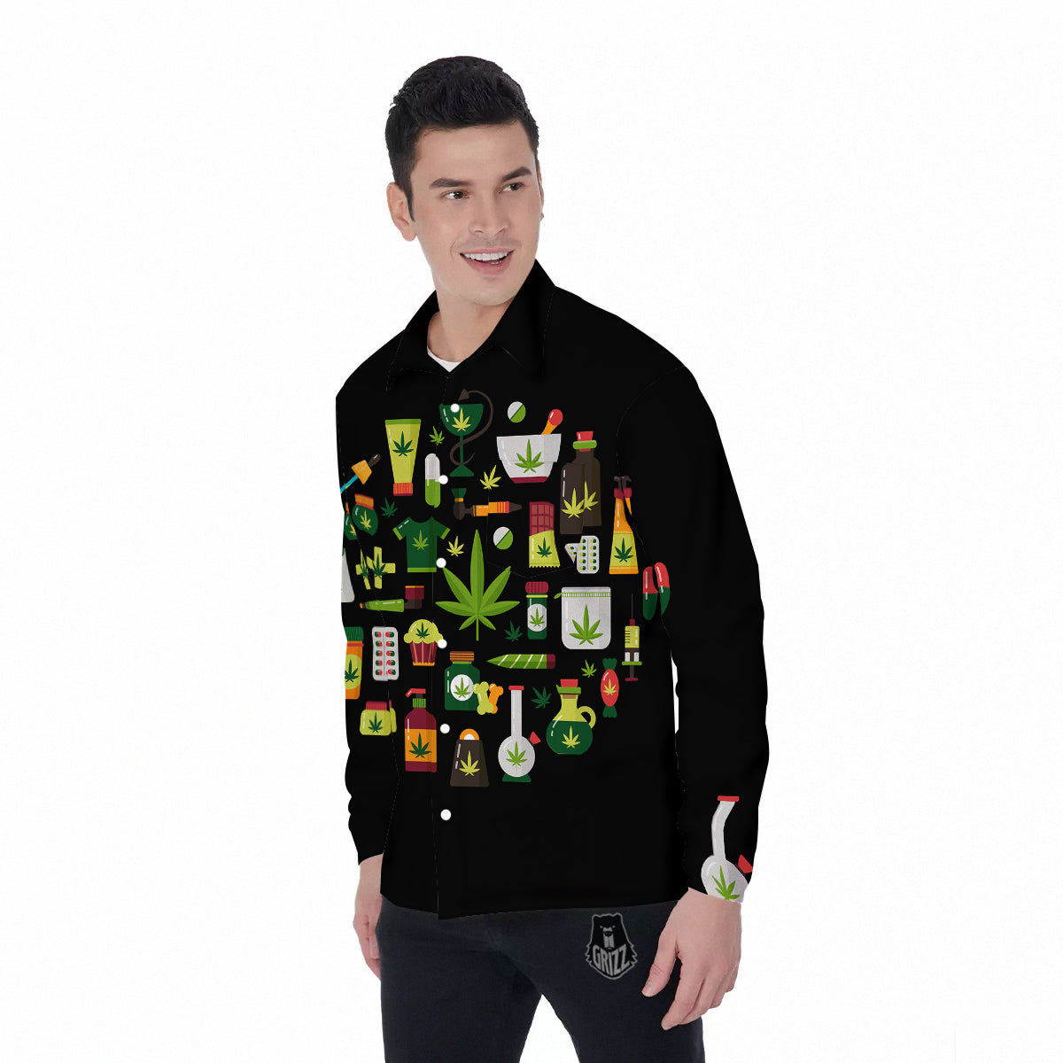 Marijuana And Cannabis Print Men's Long Sleeve Shirts-grizzshop