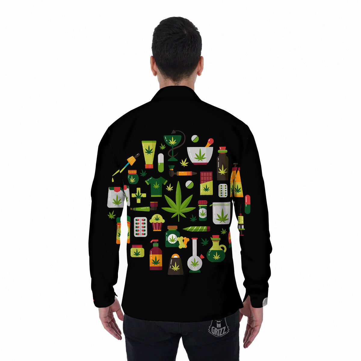 Marijuana And Cannabis Print Men's Long Sleeve Shirts-grizzshop