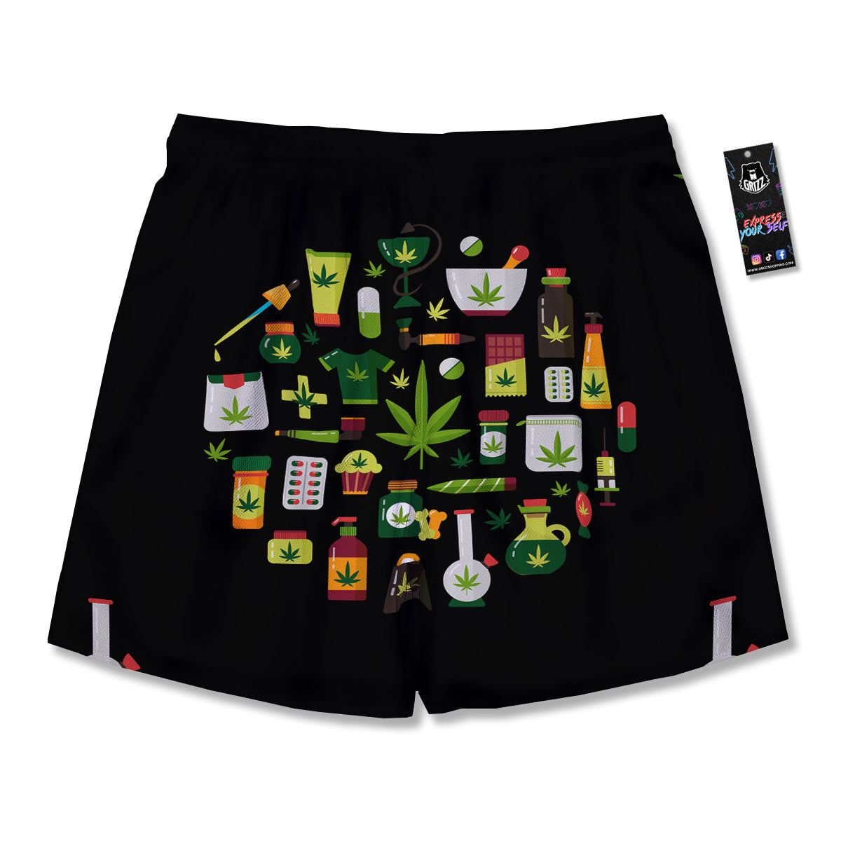 Marijuana And Cannabis Print Men's Running Shorts-grizzshop