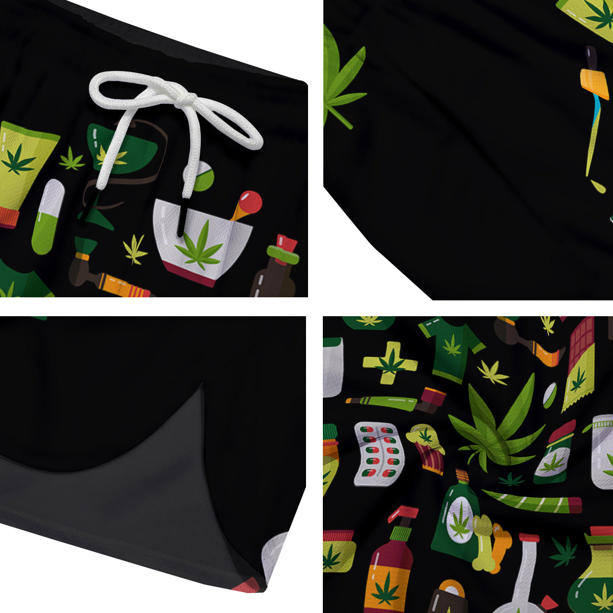 Marijuana And Cannabis Print Men's Running Shorts-grizzshop