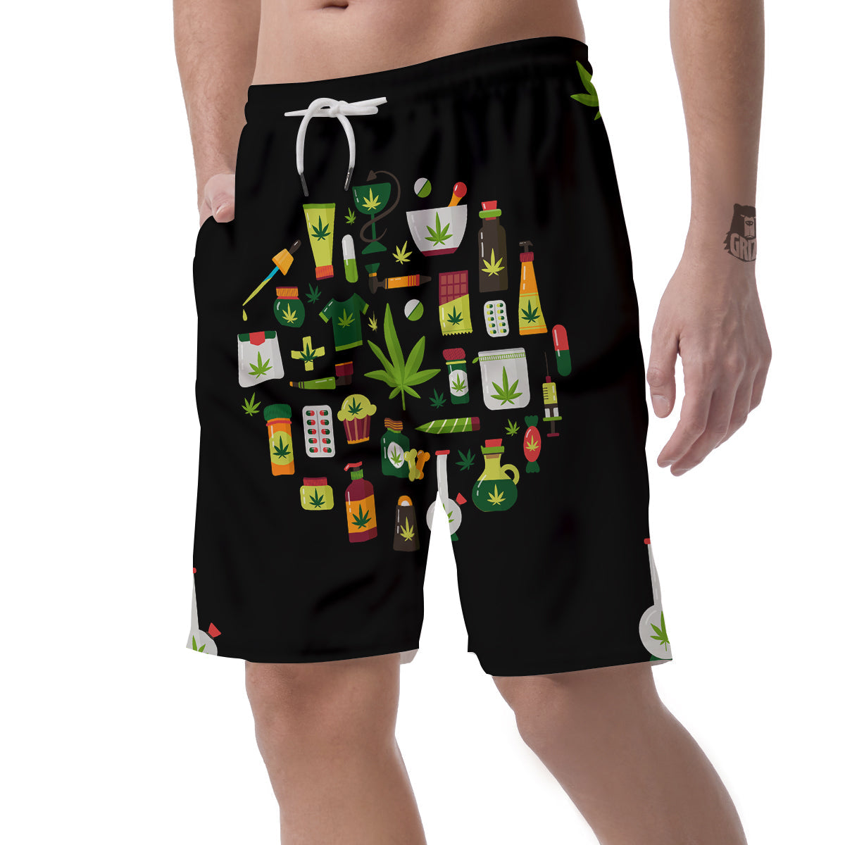 Marijuana And Cannabis Print Men's Shorts-grizzshop