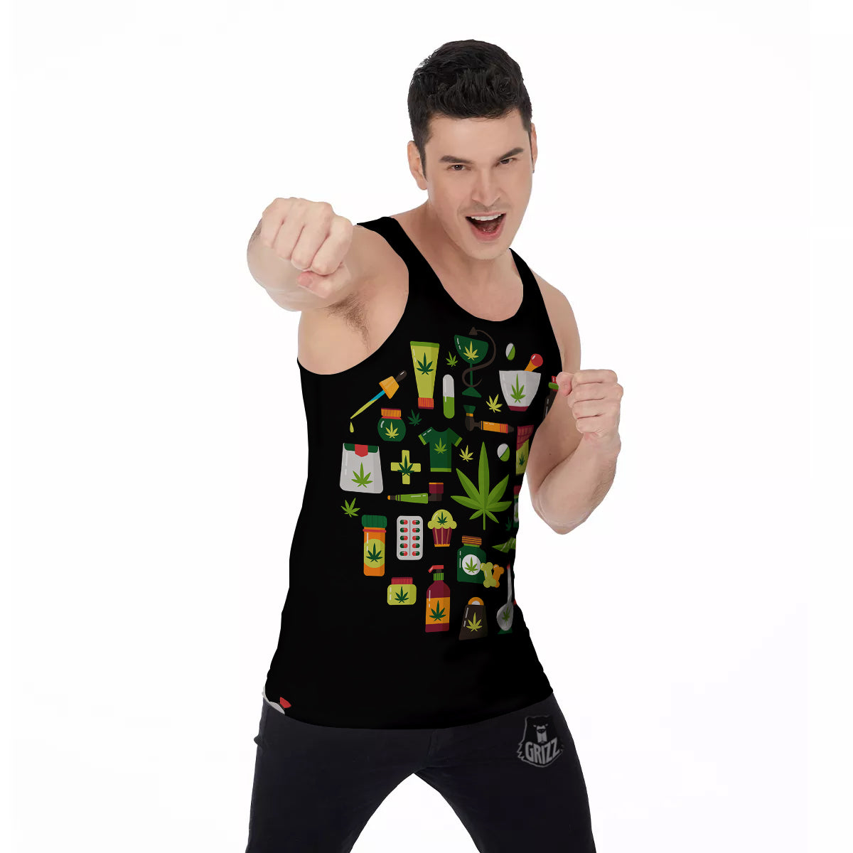 Marijuana And Cannabis Print Men's Tank Top-grizzshop