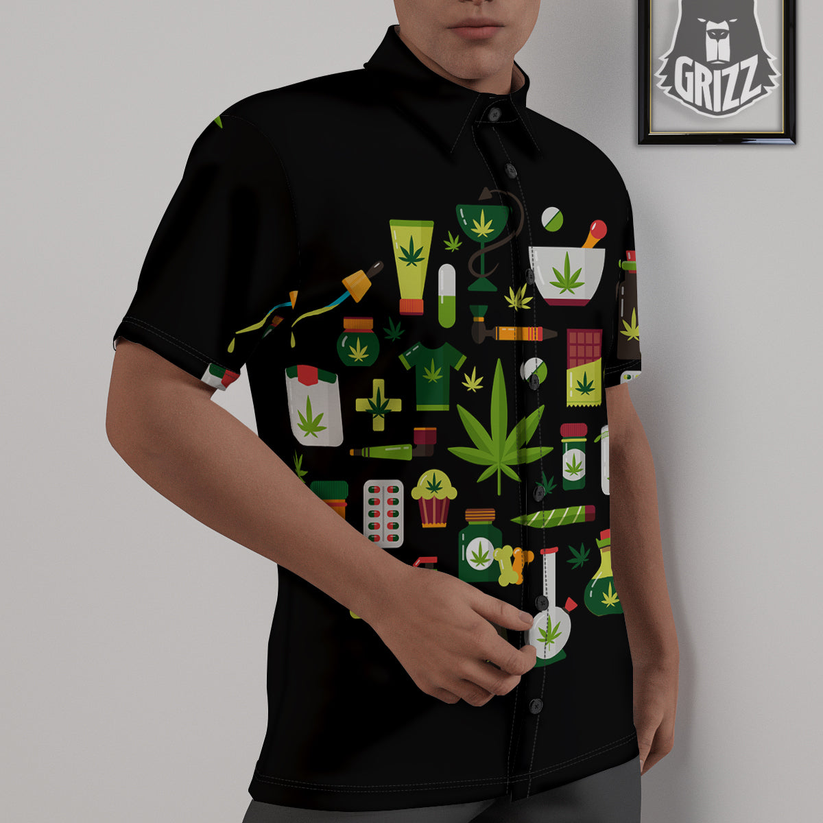 Marijuana And Cannabis Print Untucked Shirts-grizzshop