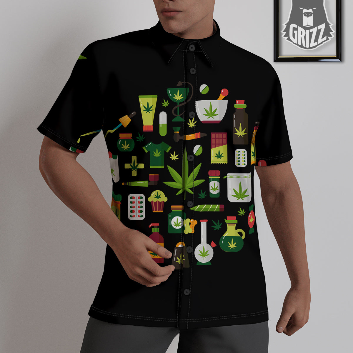 Marijuana And Cannabis Print Untucked Shirts-grizzshop