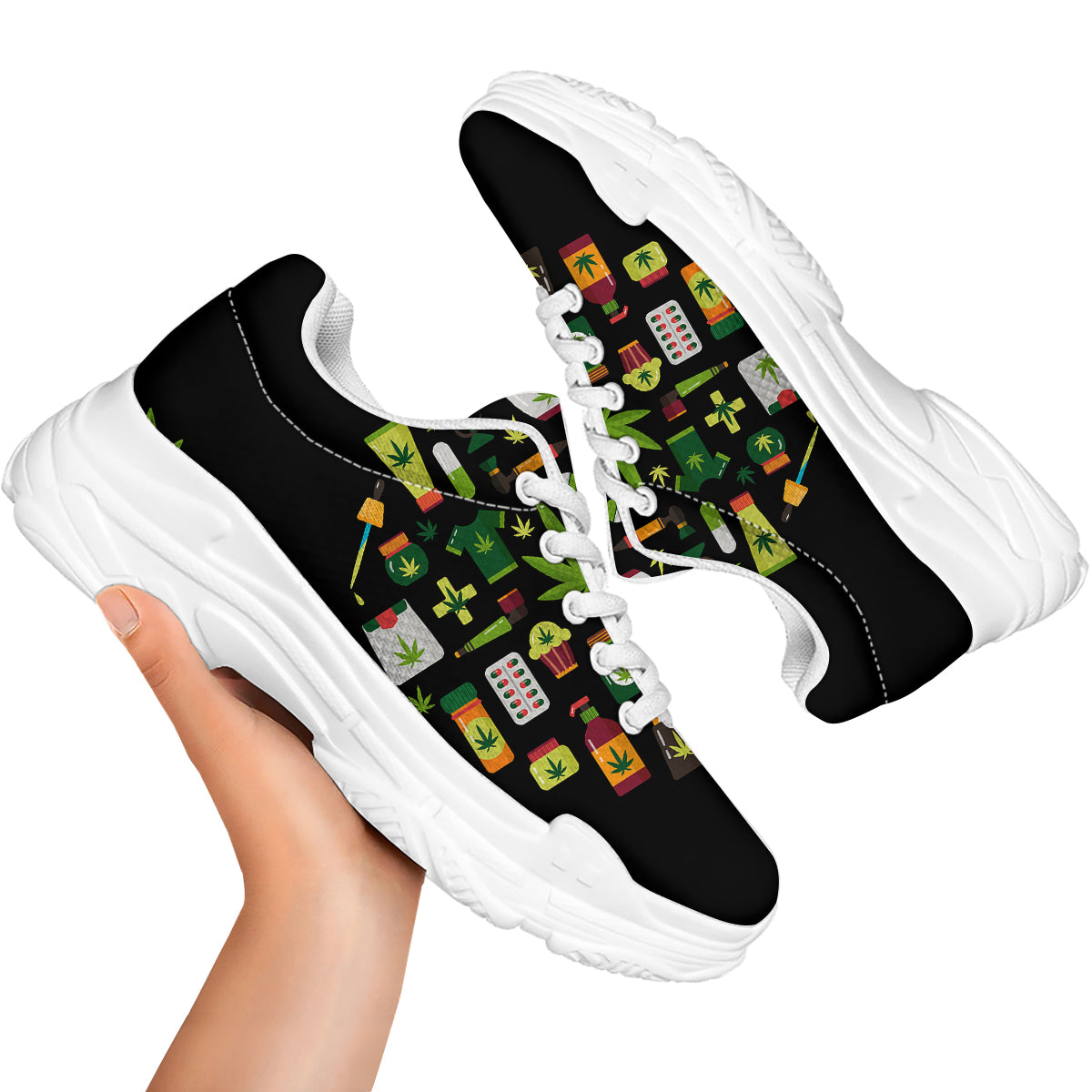 Marijuana And Cannabis Print White Chunky Shoes-grizzshop