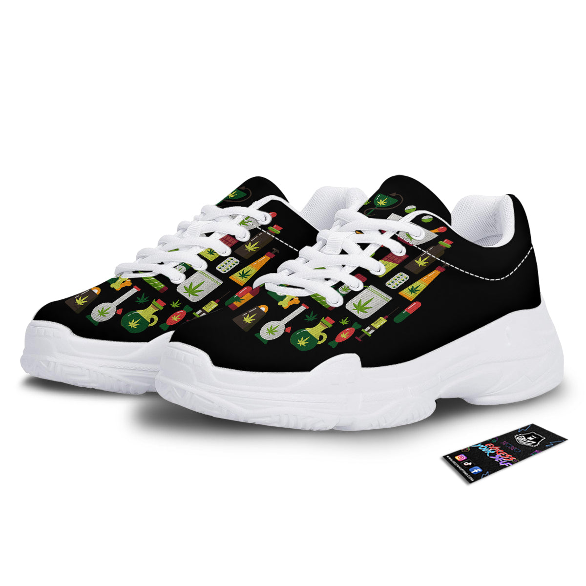 Marijuana And Cannabis Print White Chunky Shoes-grizzshop