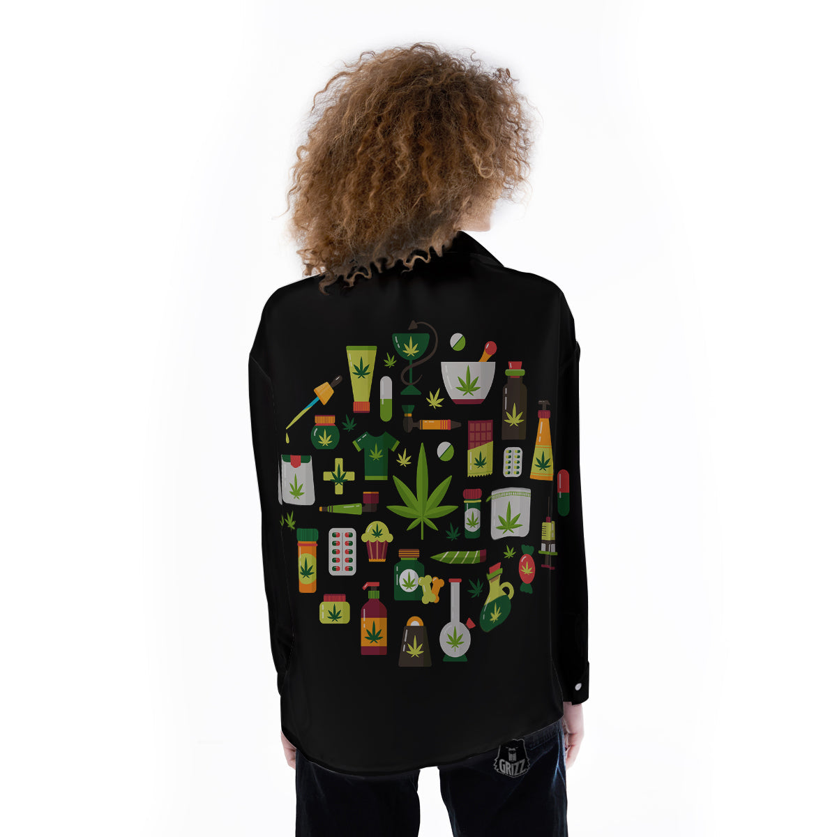 Marijuana And Cannabis Print Women's Long Sleeve Shirts-grizzshop