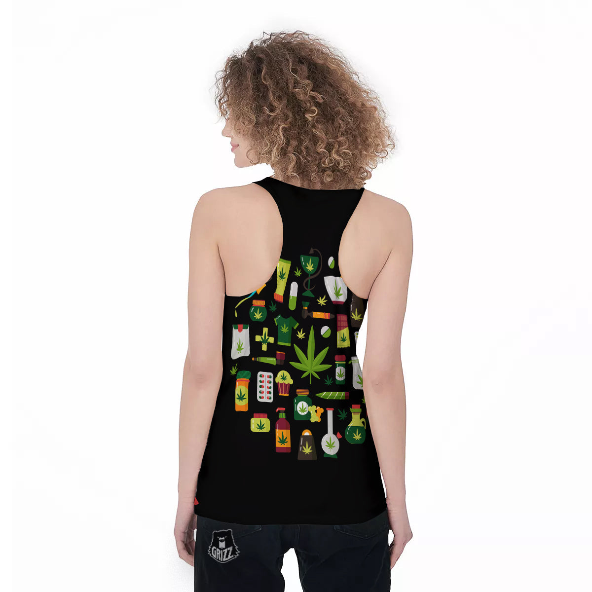 Marijuana And Cannabis Print Women's Racerback Tank Top-grizzshop