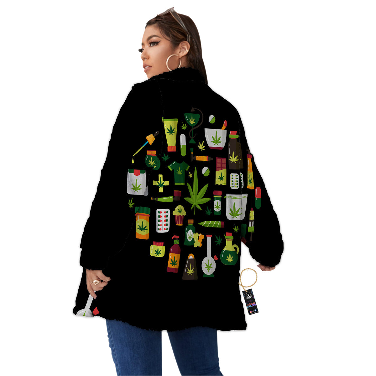 Marijuana And Cannabis Print Women's Sherpa Jacket-grizzshop