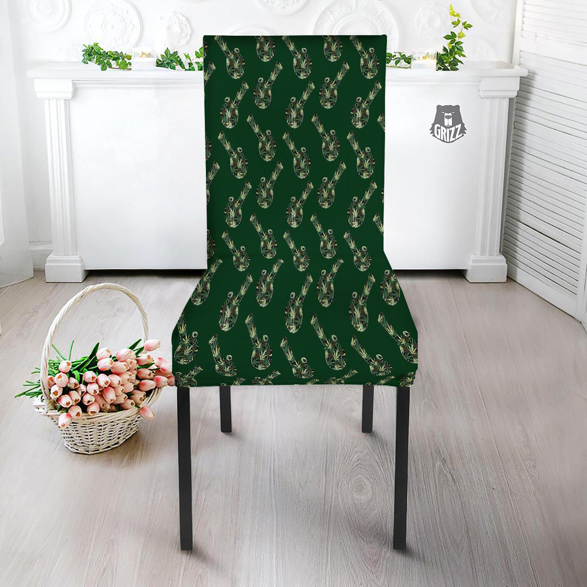 Marijuana Cannabis And Green Camo Print Pattern Dining Chair Slipcover-grizzshop