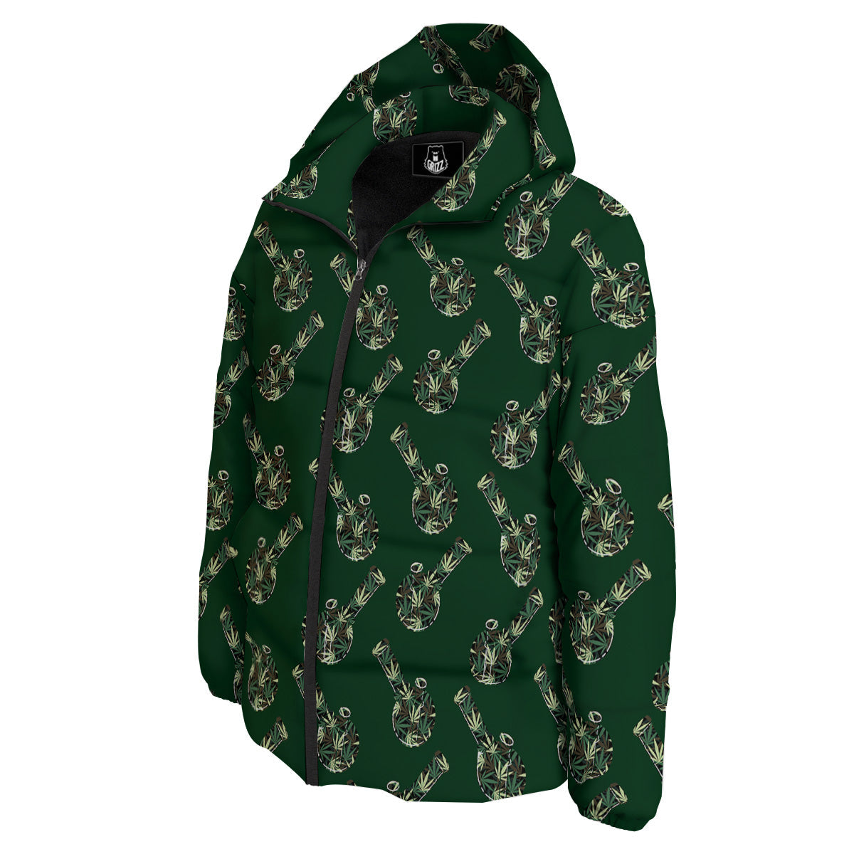 Marijuana Cannabis And Green Camo Print Pattern Down Jacket-grizzshop