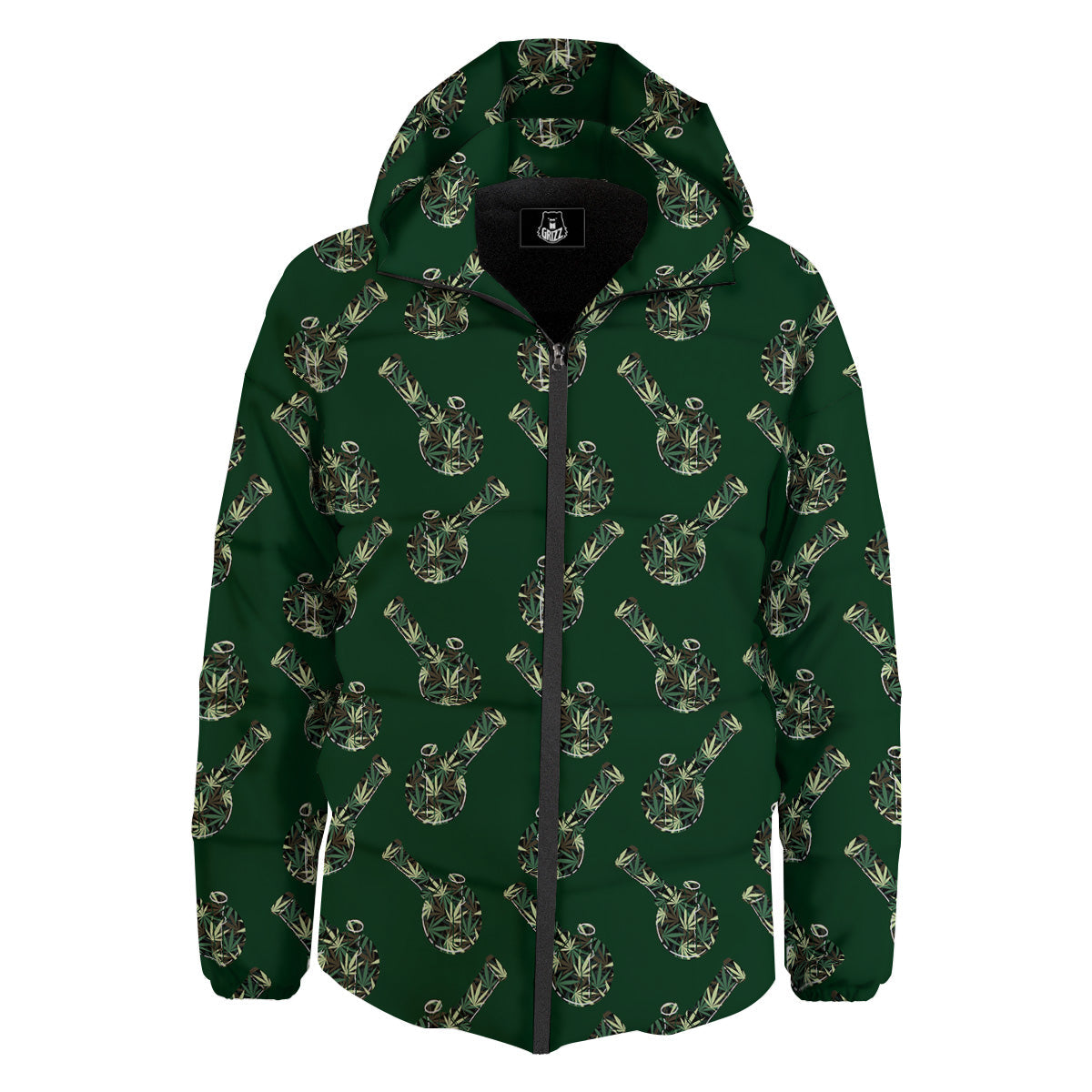 Marijuana Cannabis And Green Camo Print Pattern Down Jacket-grizzshop