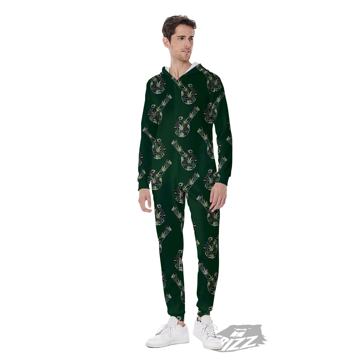 Marijuana Cannabis And Green Camo Print Pattern Men's Jumpsuit-grizzshop