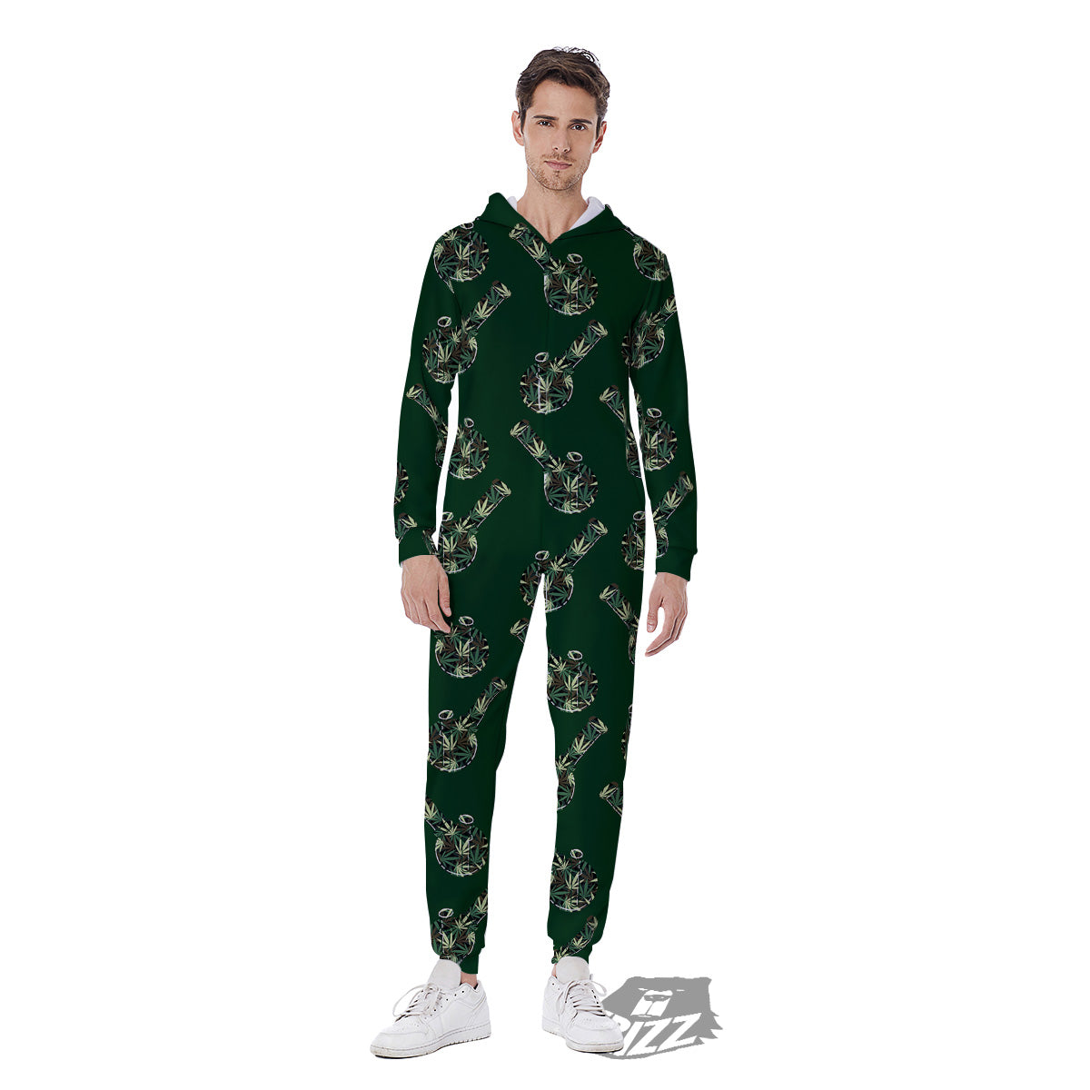 Marijuana Cannabis And Green Camo Print Pattern Men's Jumpsuit-grizzshop
