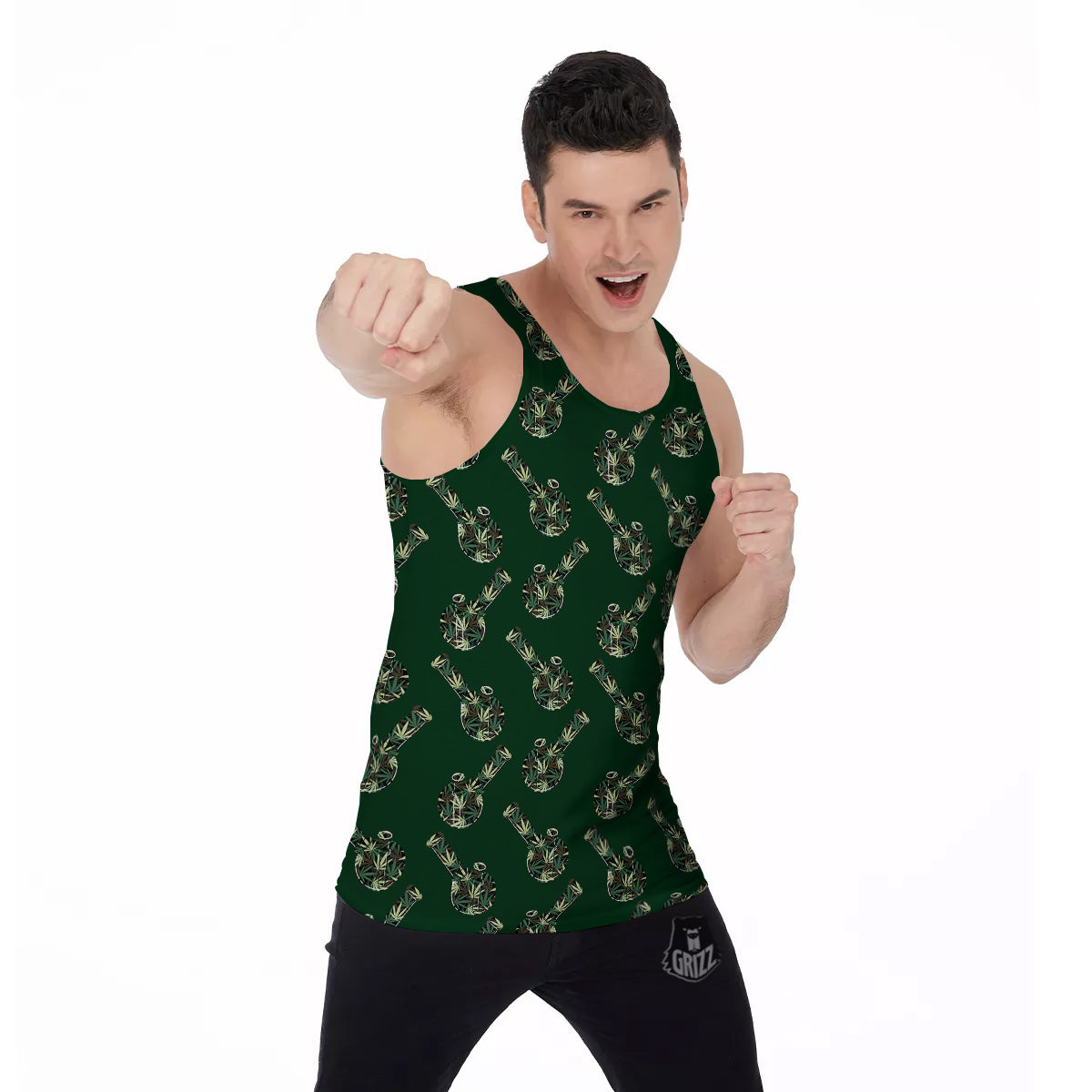 Marijuana Cannabis And Green Camo Print Pattern Men's Tank Top-grizzshop