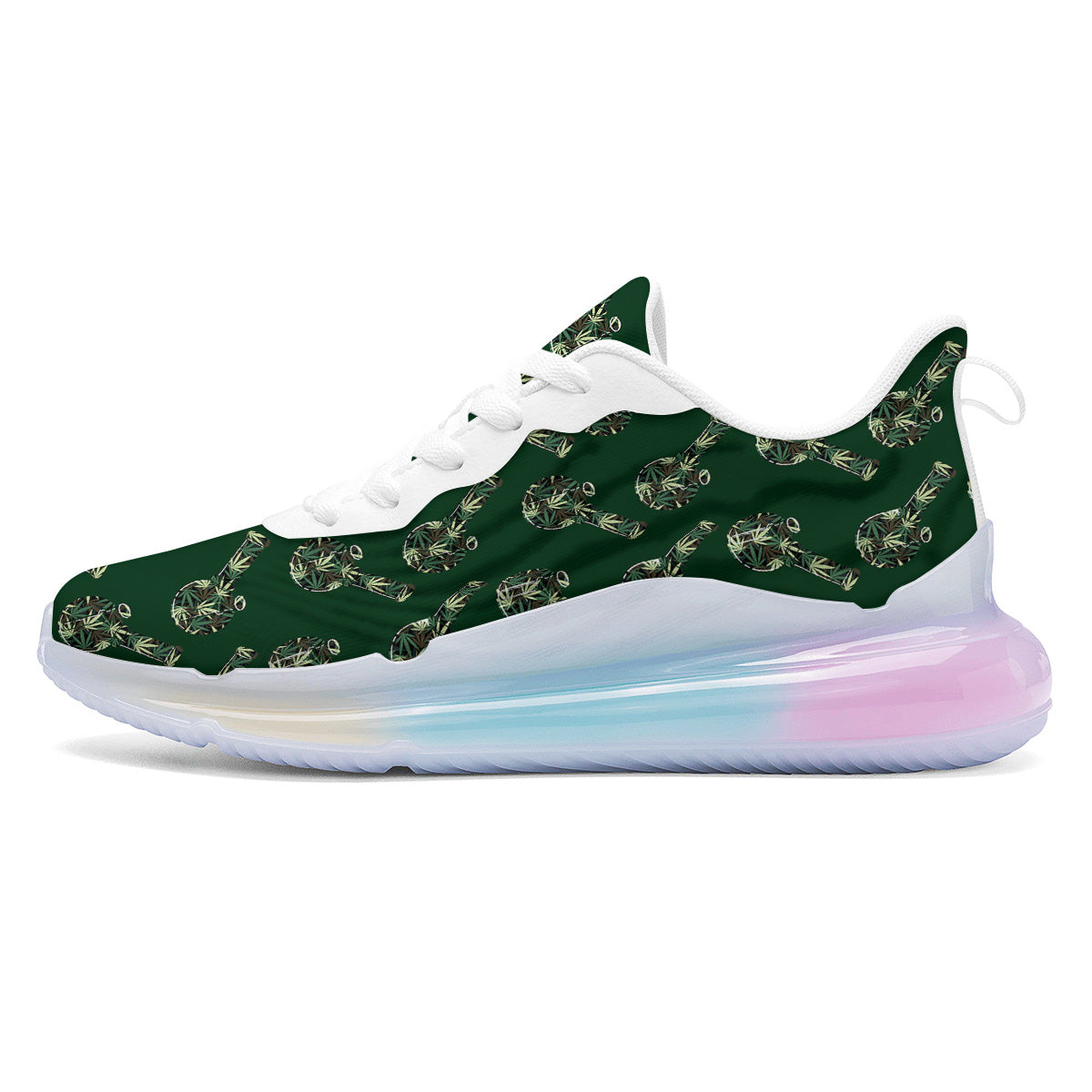 Marijuana Cannabis And Green Camo Print Pattern Running Sneakers-grizzshop