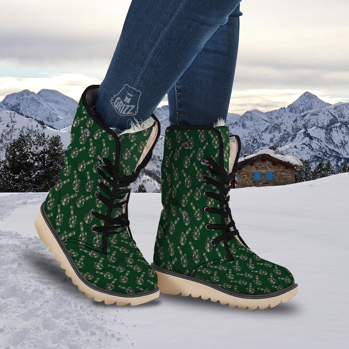 Marijuana Cannabis And Green Camo Print Pattern Snow Boots-grizzshop