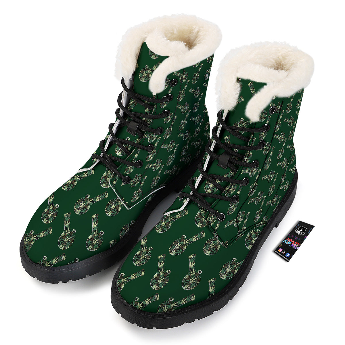 Marijuana Cannabis And Green Camo Print Pattern Winter Boots-grizzshop