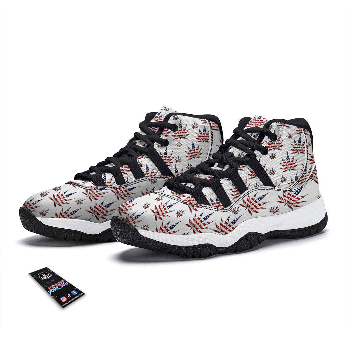 Marijuana Leaf American Print Pattern Black Bball Shoes-grizzshop