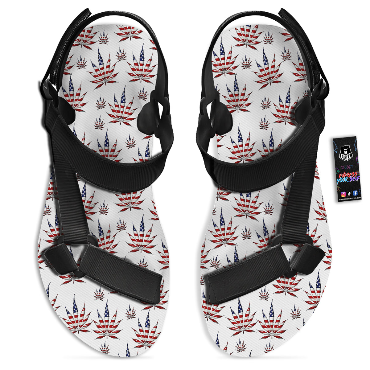 Marijuana Leaf American Print Pattern Black Open Toe Sandals-grizzshop