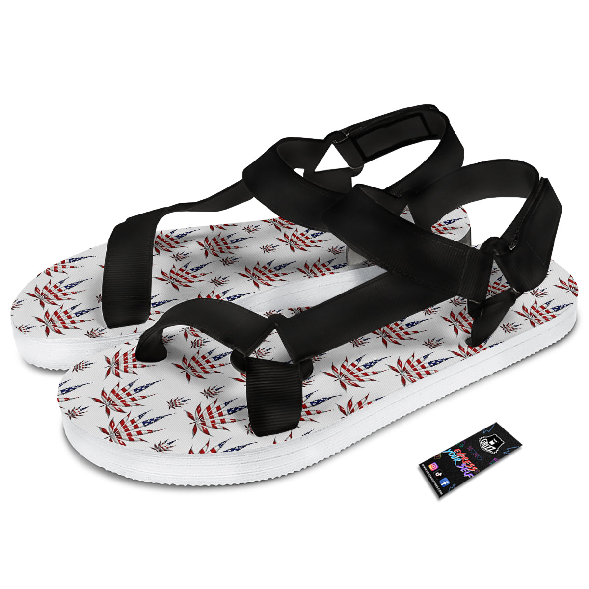 Marijuana Leaf American Print Pattern Black Open Toe Sandals-grizzshop