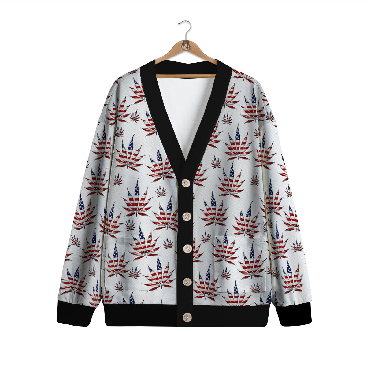 Marijuana Leaf American Print Pattern Cardigan-grizzshop