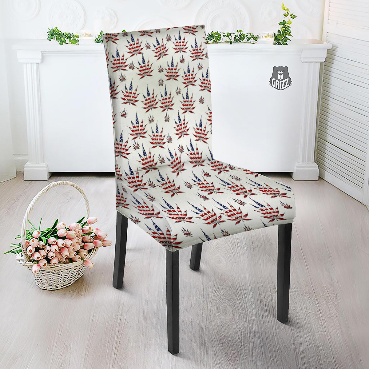 Marijuana Leaf American Print Pattern Dining Chair Slipcover-grizzshop