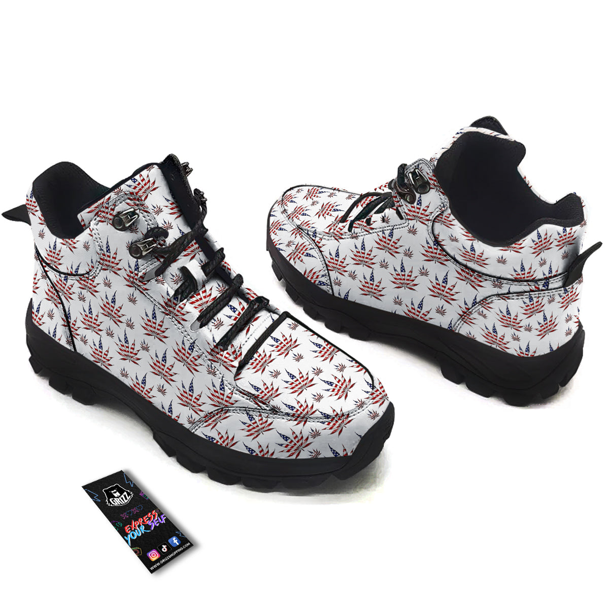 Marijuana Leaf American Print Pattern Hiking Shoes-grizzshop