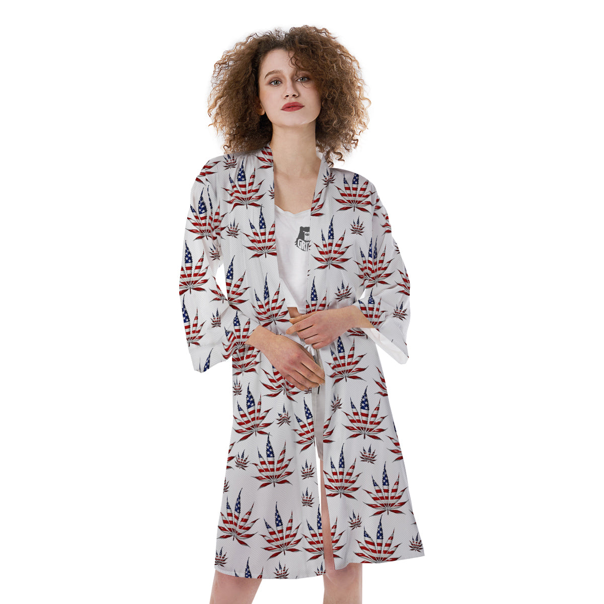 Marijuana Leaf American Print Pattern Kimono-grizzshop