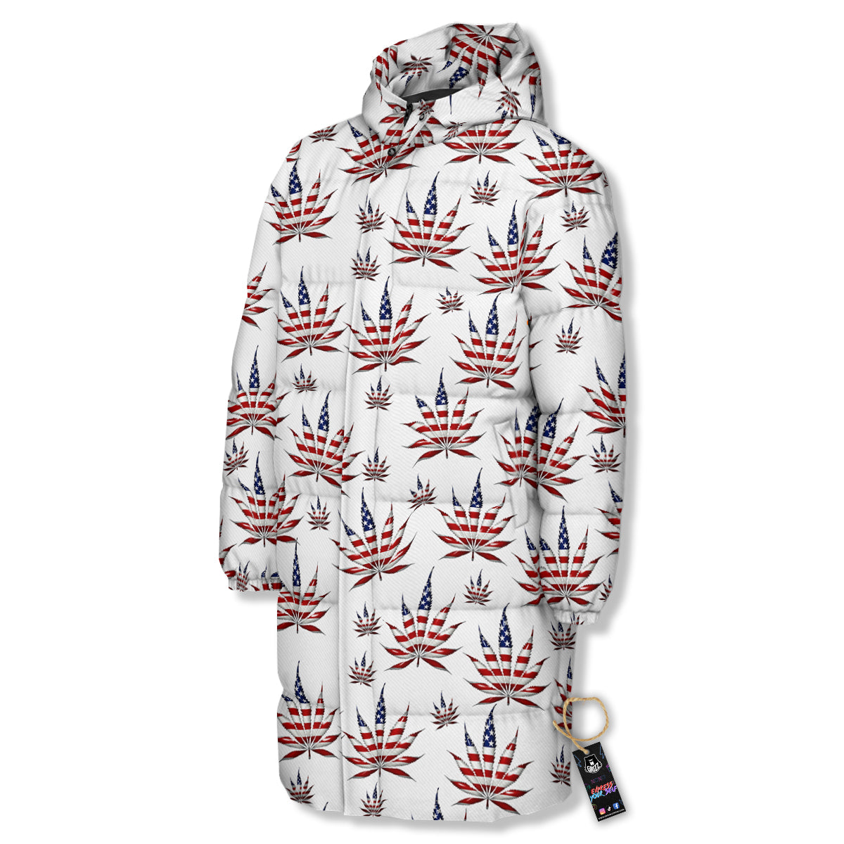Marijuana Leaf American Print Pattern Long Down Jacket-grizzshop
