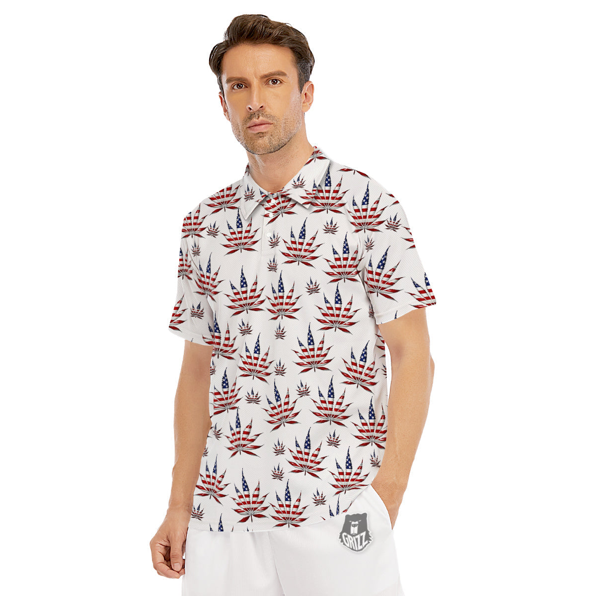 Marijuana Leaf American Print Pattern Men's Golf Shirts-grizzshop