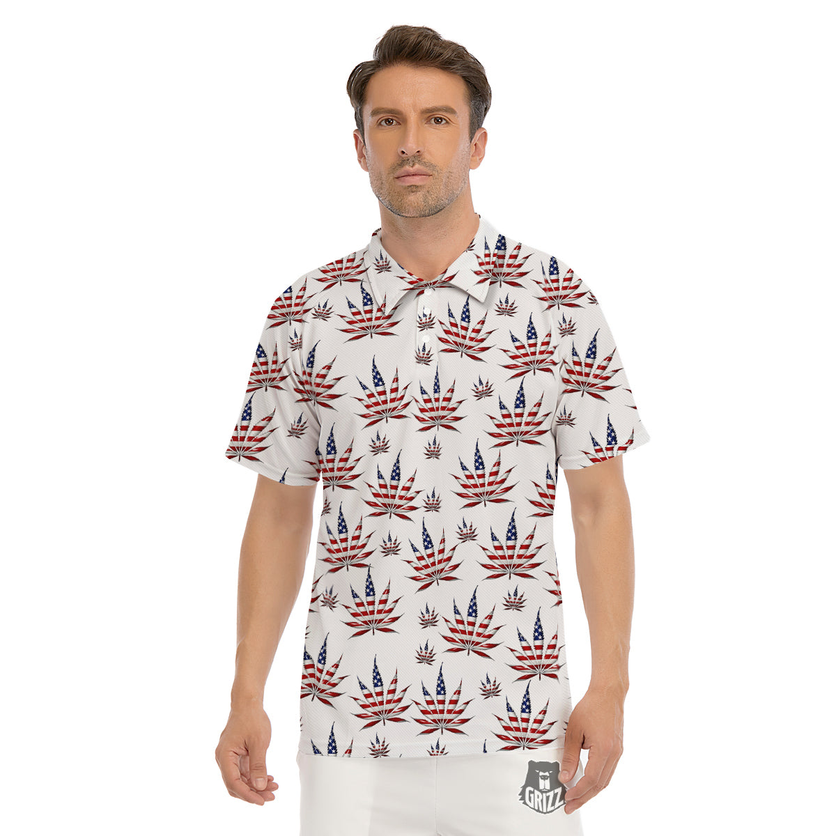 Marijuana Leaf American Print Pattern Men's Golf Shirts-grizzshop