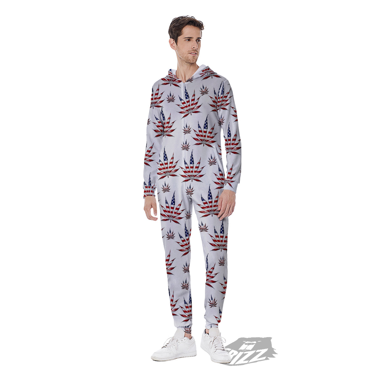 Marijuana Leaf American Print Pattern Men's Jumpsuit-grizzshop
